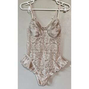 La Perla Vintage Lace Bodysuit Champagne Pleated Satin Underwire Made in Italy 4